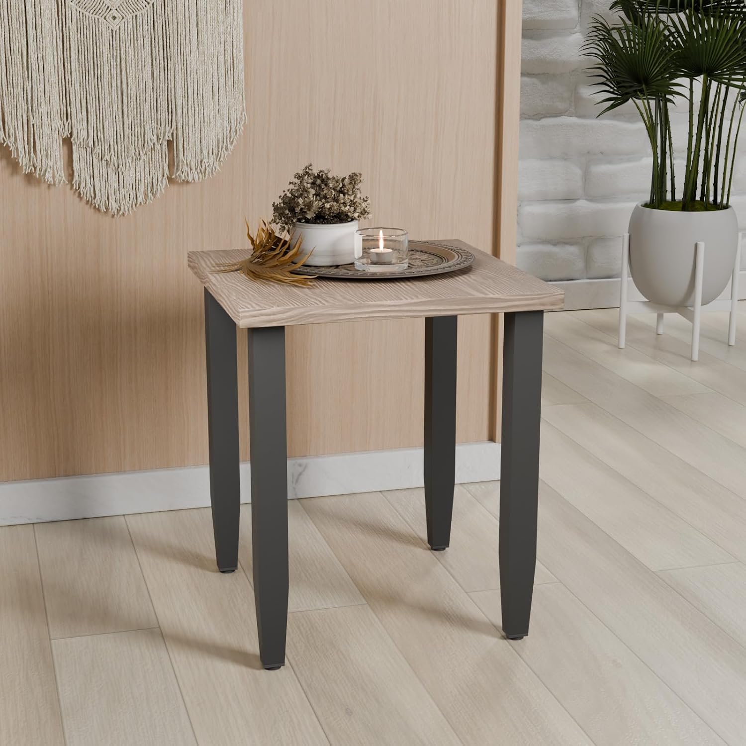 COOS BAY Modern Outdoor Table, Patio Side Table with Wood Grain Top, Metal Weather-Resistant Table for Deck, Porch, Balcony, Garden, 20.9" x 20.9" x 24.2", Brown