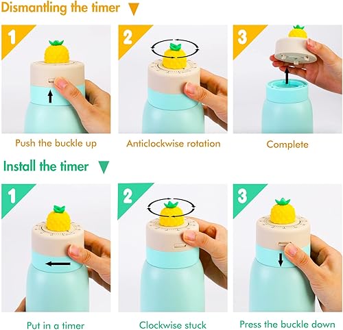 Miniatura 6 de Micnaron Botella de agua de 12 onzas con aislamiento al vacío, de acero inoxidable con temporizador, doble pared aislada al vacío, mantiene las