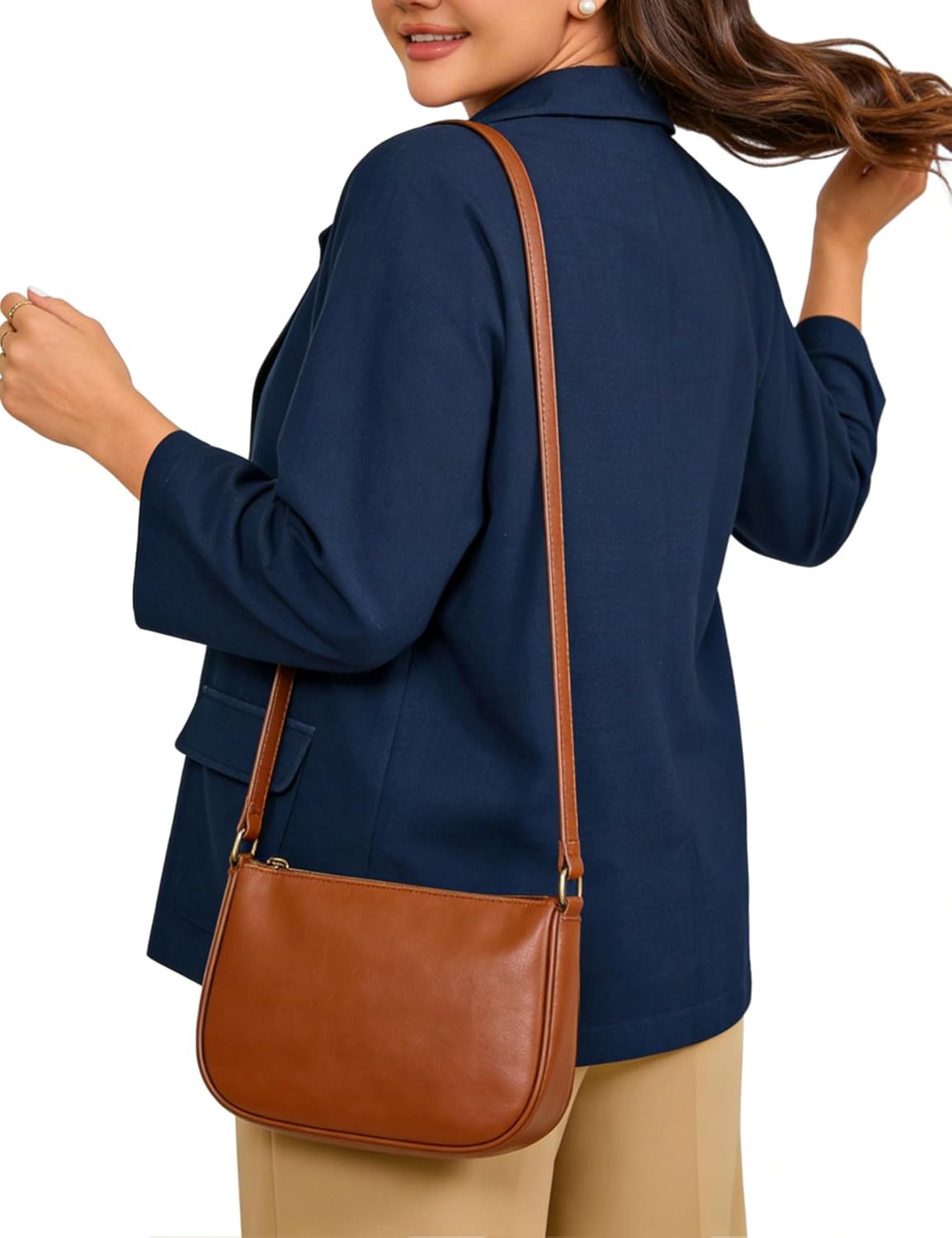 Plus Size Women's Open Front Blazer - Peaked Lapel 3/4 Sleeve Side Pockets Jacket for Work and Casual