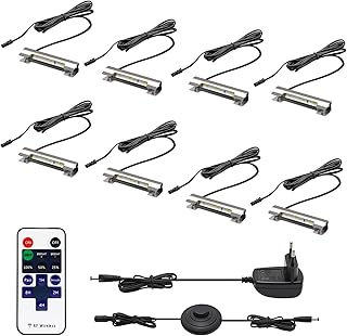 Glasbodenbeleuchtung LED Vitrinenbeleuchtung LED mit Fußschalter und RF-Fernbedienung, Clips Kaltweiß Glaskantenbeleuchtung Dimmbar für Glasvitrine, Vitrinen, Regale, Tisch, Displays 8er Set