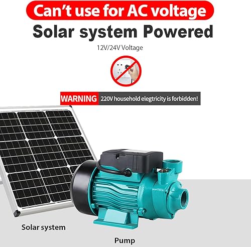 Miniatura 4 de Bomba de transferencia de 12 V 24 V Solar 82.0 ft autocebante, bomba de vórtice de suministro de agua solar para chorro de pozos poco profundos,