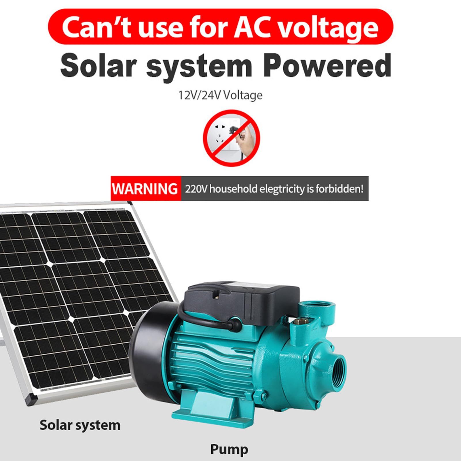 Bomba de Agua de Trasvase, Bomba de Agua Solar 12v 24v, Bomba Autocebante de 25m de Elevación, para Chorro de Pozo Poco Profundo, Trasvase de Riego, 35L/min (DC24V)