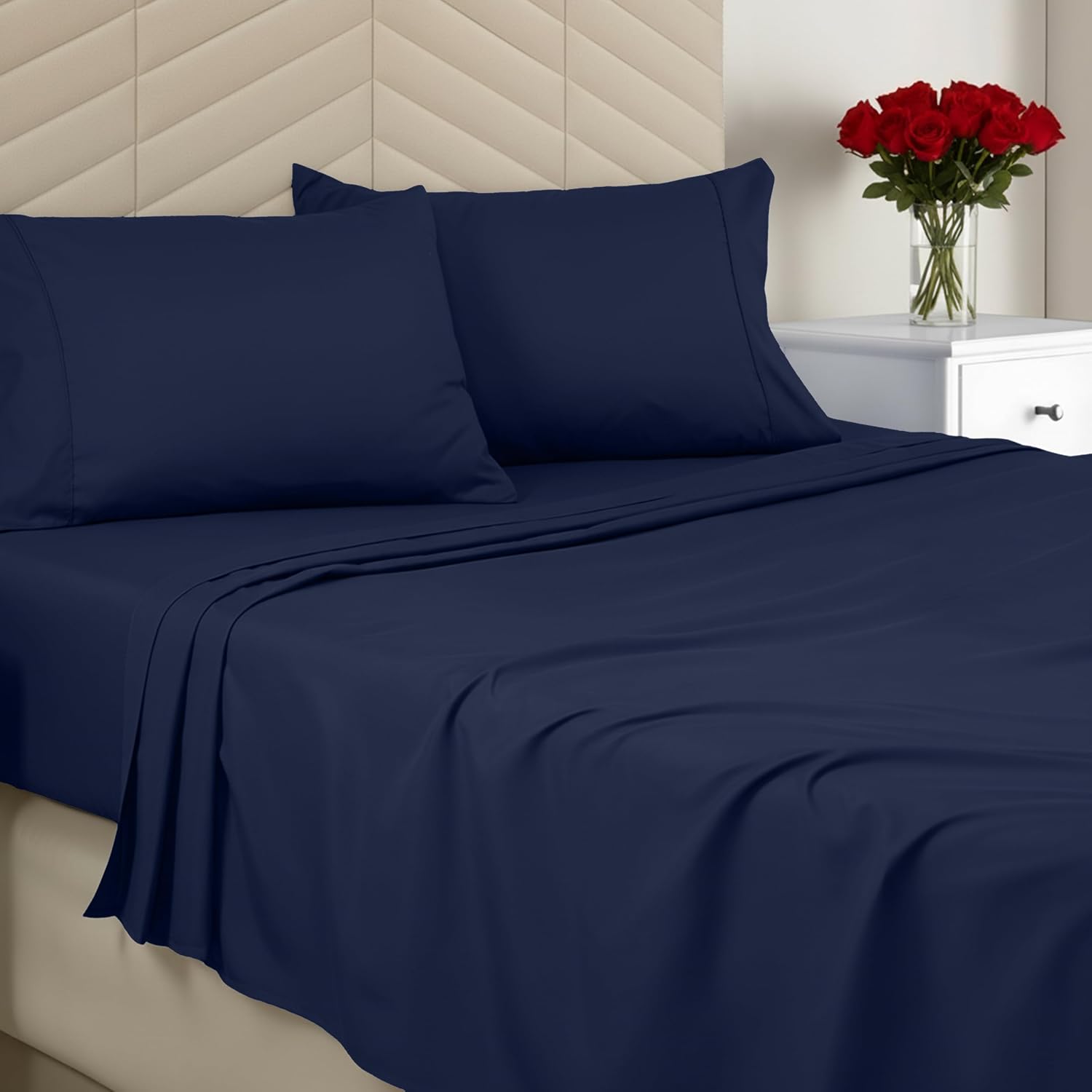 Utopia Bedding King Size 4 Piece Sheet Set - Brushed Microfiber - Soft Bed Sheets for King Size Bed - Includes 1 Fitted, 1 Flat, & 2 Pillow Cases - Deep Pocket (Navy)