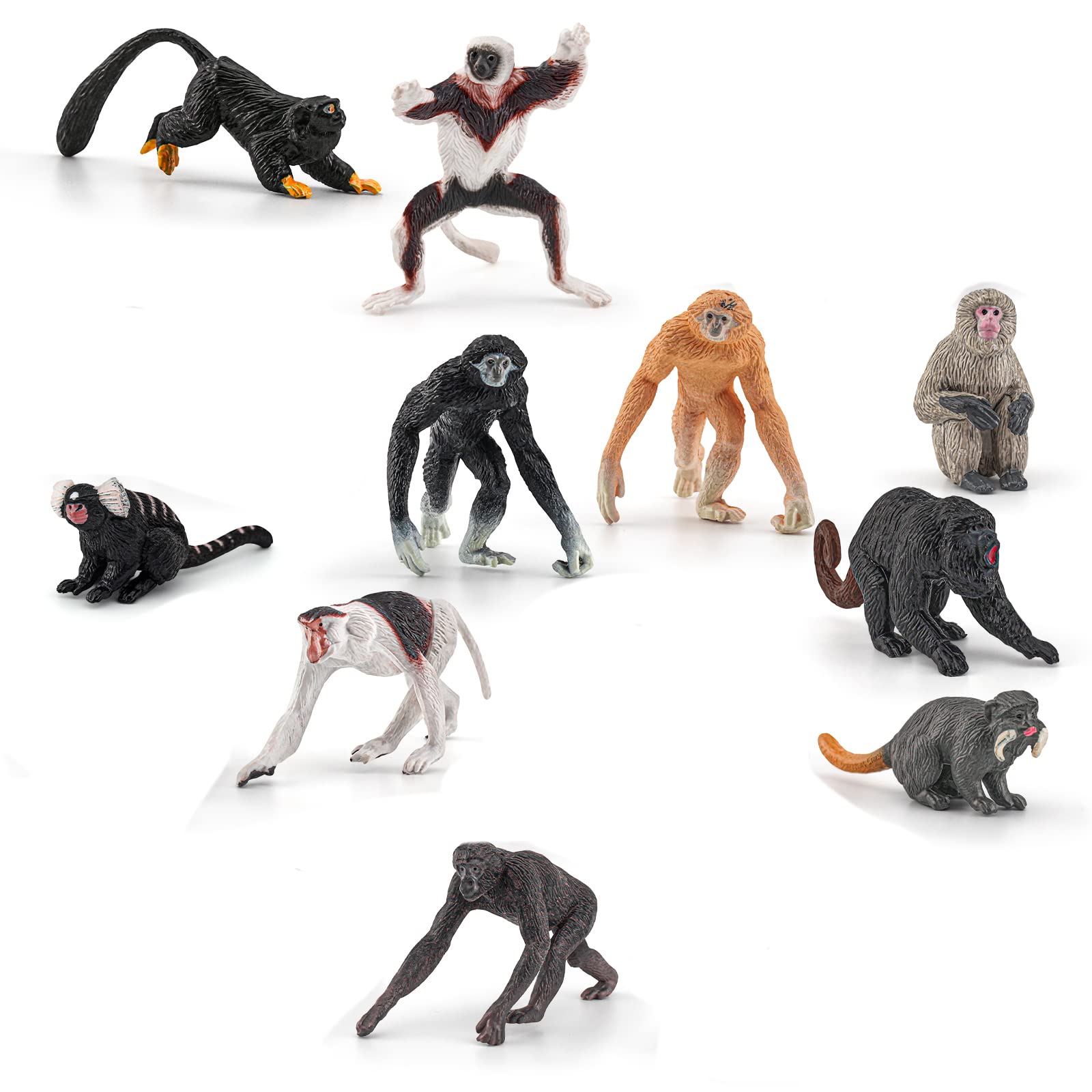 SQDZ 10PCS Monkey Figure Set Wild Animals Mini Monkey Figurines Collectible for Boys and Girls Cake Toppers Christmas Birthday Gift for Kids Toddlers