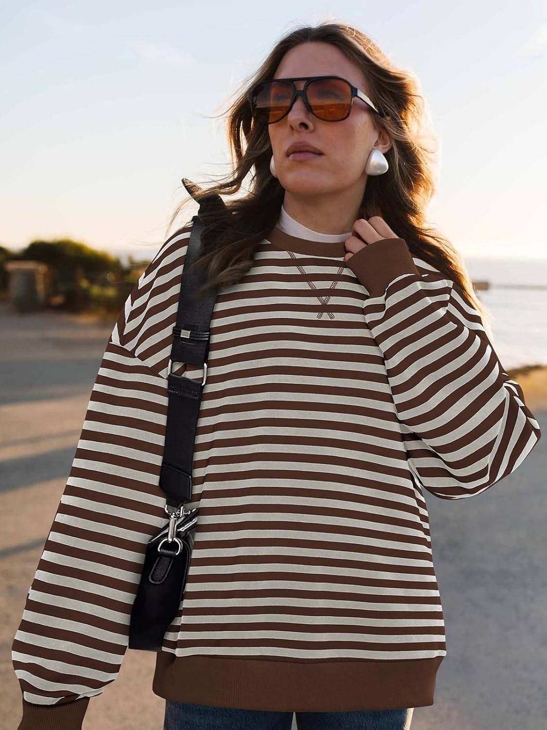 PRETTYGARDEN Womens Striped Oversized Sweatshirt Color Block Crew Neck Long Sleeve Casual Loose Pullover Top Y2K Clothes - Image 6