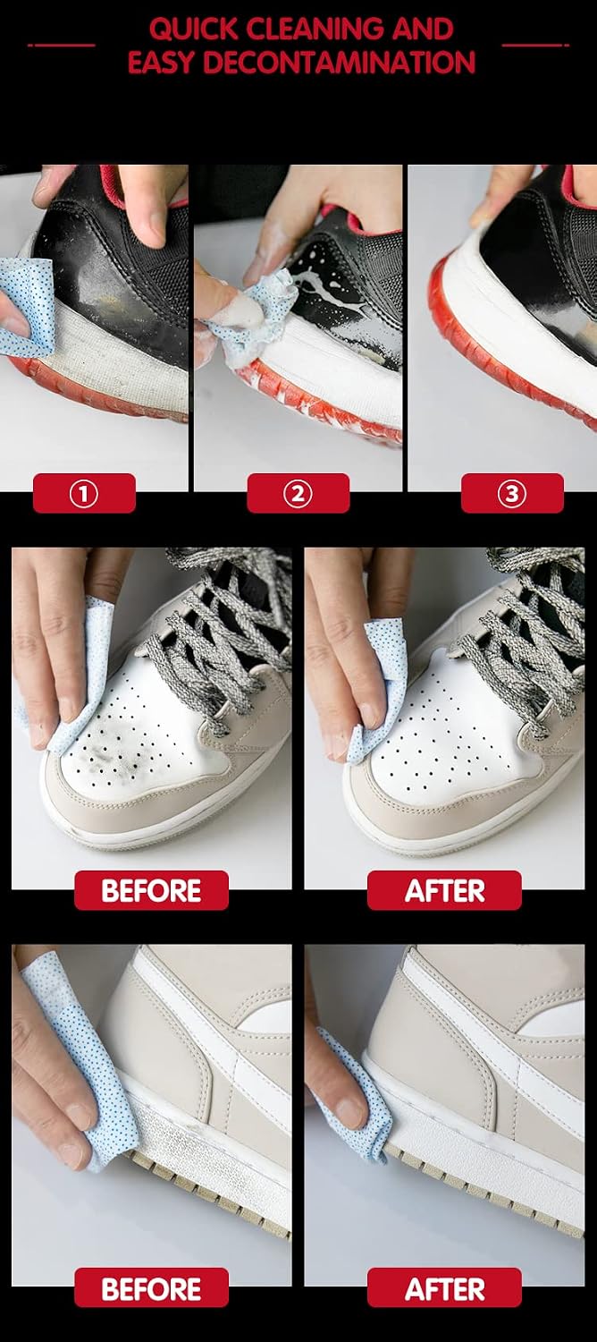 Quick Wipes Shoe Cleaner Wipes Individually Packaged - Dual-Textured Cleaning Wipe Suit For Sneakers and Shoes