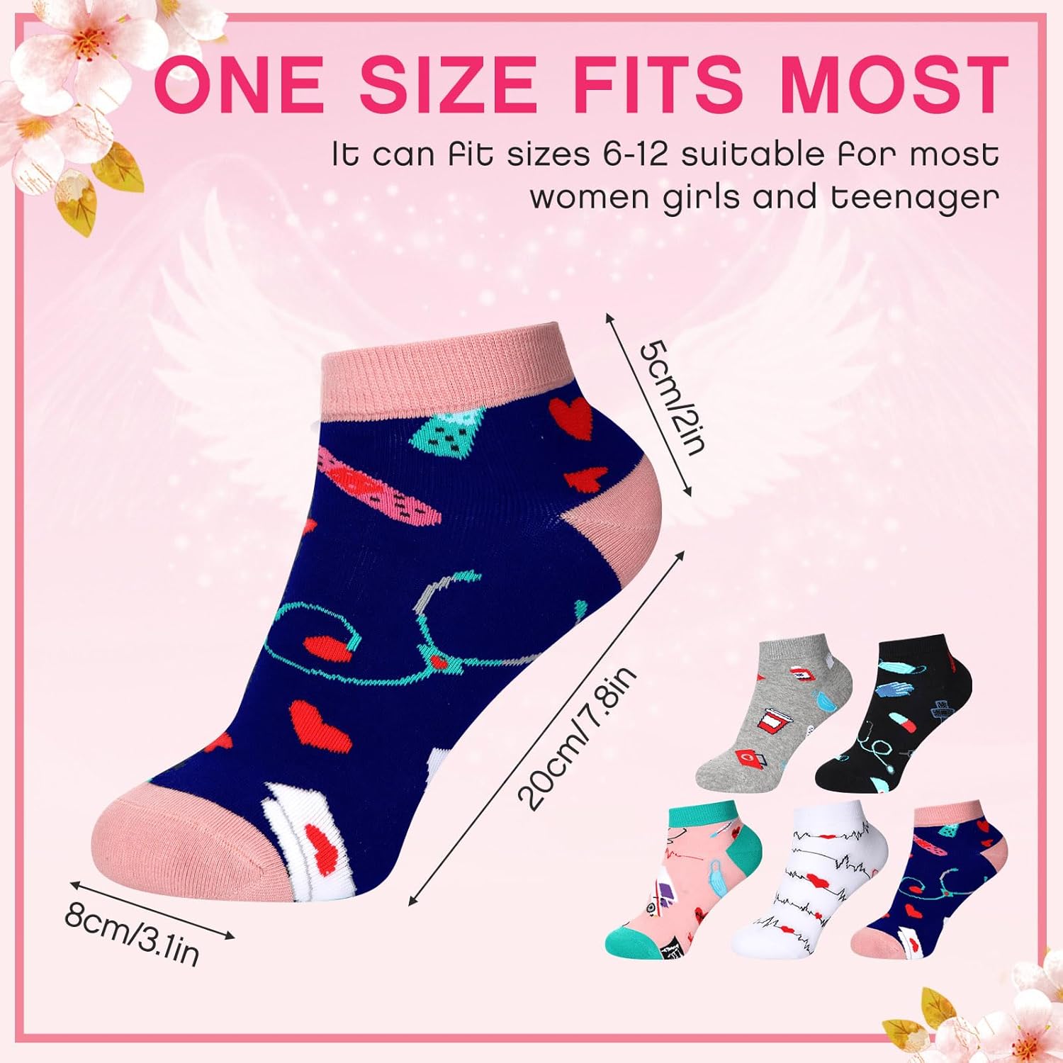 Vicenpal 5 Pairs Women's Novelty Nurse Teeth Socks for Dentist, Hygienist - Tooth Gift for Christmas, Nursing Doctor (Cute Nurse Style) - Image 5