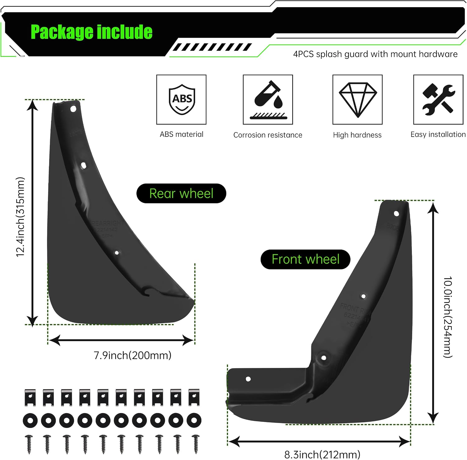 Front & Rear Mud Flaps Splash Guards Compatible for Dodge Challenger 2015-2023 Accessories Mud Guards Splash Flaps Heavy Duty Molded, Replace OEM # 82214141 82214142, 4PCS Set