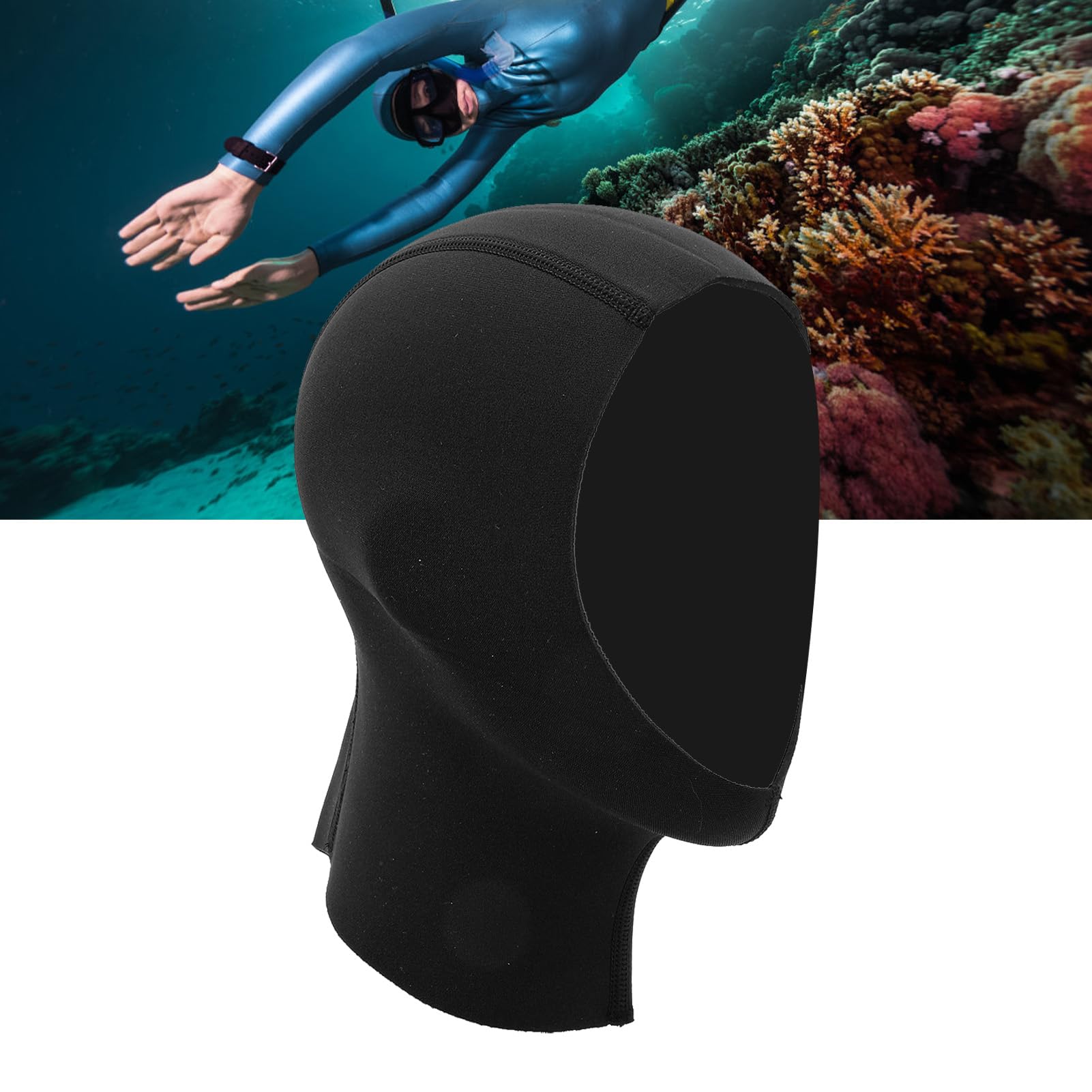 Cagoule de Combinaison Noire en Néoprène 3 Mm pour Un Maintien Efficace de la Chaleur, Une Protection des Oreilles et de la Tête, Résistante au Soleil, Adaptée à la Plongée en Apnée, à la