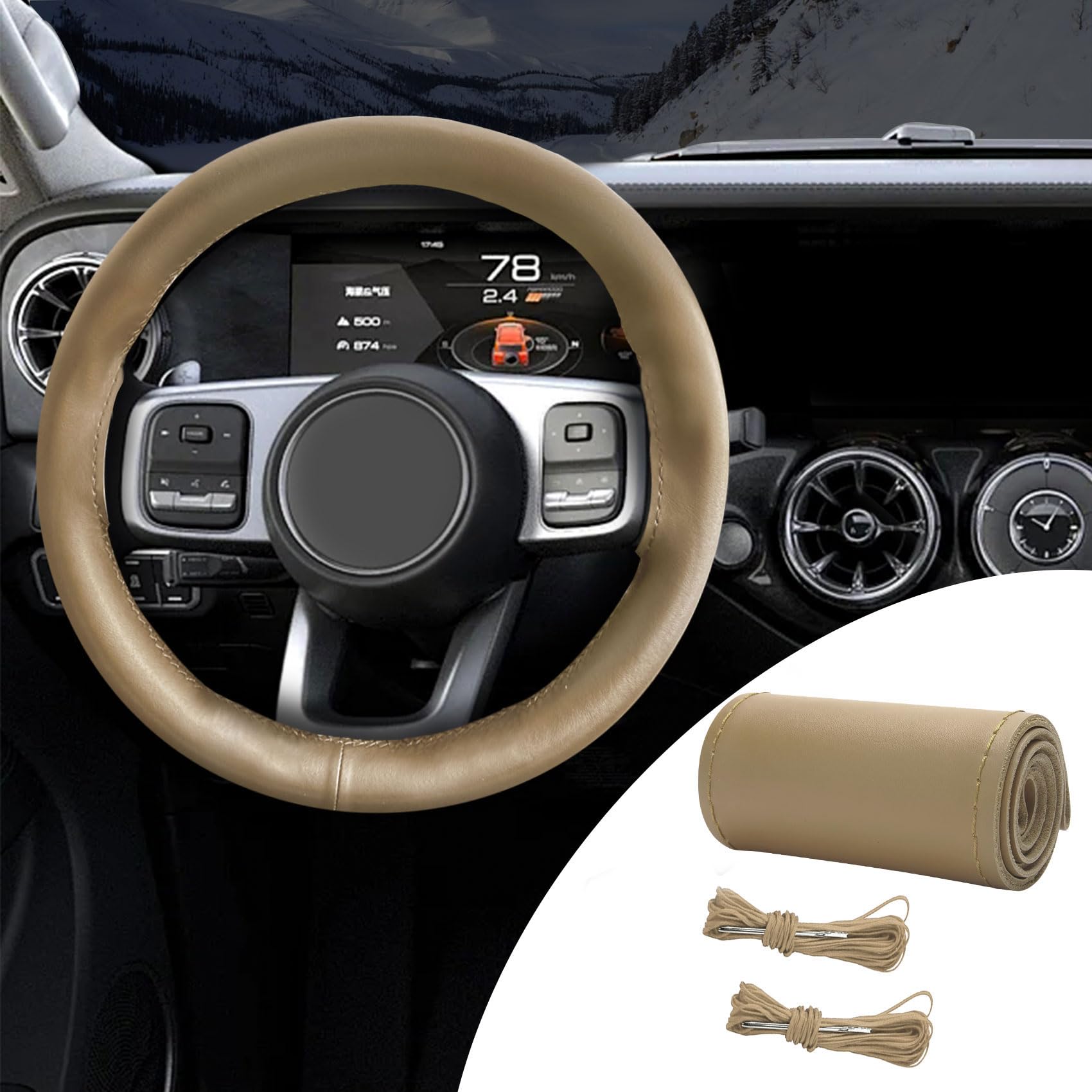 XUKEY DIY Suede Leather Steering Wheel Cover - Anti-Slip Stitch-On For 15 Inch Wheels - Black-1102043