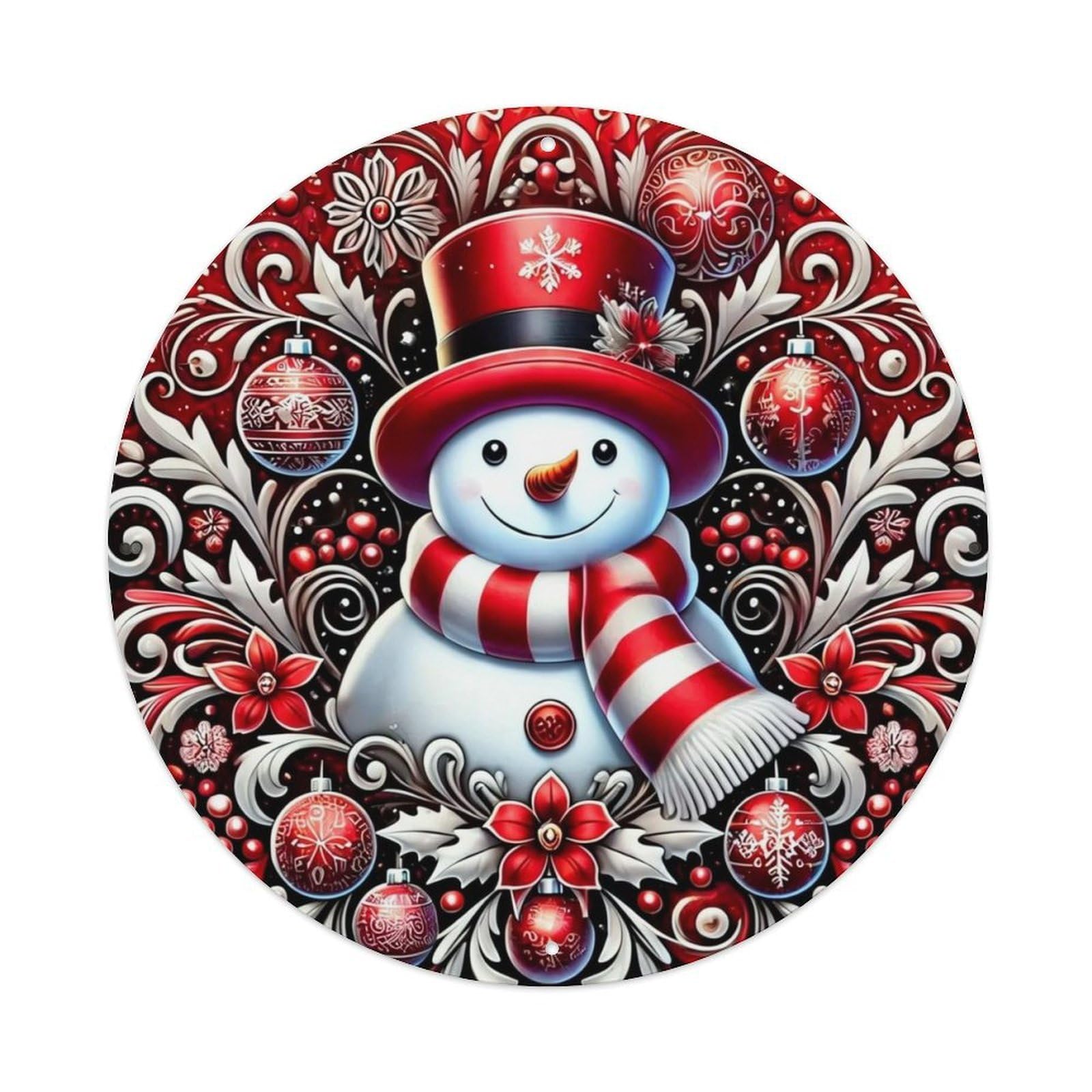 Snowman Christmas Ornament Pattern Design Round Metal Tin Sign Vintage Wall Decor, Bar Garage Cafe Kitchen Home Wall Art Poster 8x8inches