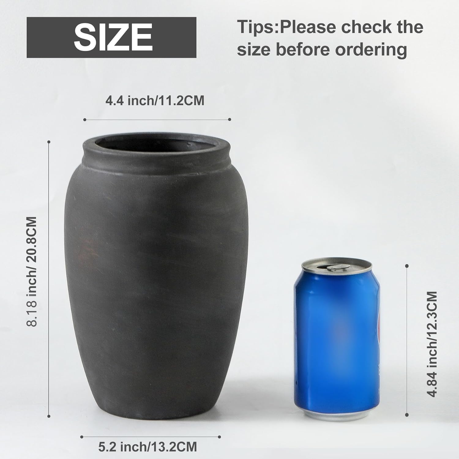 Terracotta Rustic Vase, Farmhouse Decorative Vase Boho Decor, Ceramic Christmas Vases for Home Decor, Table, Living Room, Shelf Decoration, 8.2 Inch - Image 2