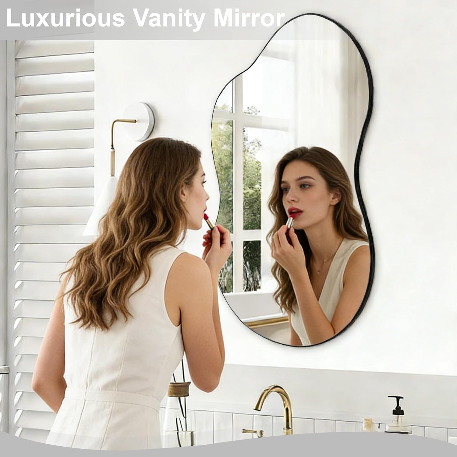 32"x20" Frameless Asymmetrical Irregular Bathroom Mirror, Wavy Vanity Wall Mirror for Modern Bathroom, Bedroom, Entryway, Living Room Decor