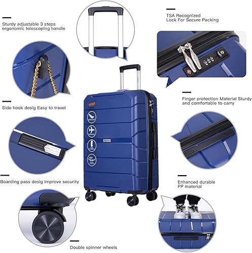 Vista 2 de Travelhouse Juego de equipaje de 3 piezas PP Maleta de PP con rueda giratoria rígida, liquidación de equipaje, cerradura TSA ligera para viajes