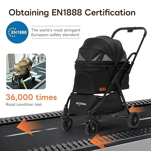 Miniatura 7 de PETTENA Cochecito plegable para mascotas, carrito de paseo para mascotas de 4 ruedas para perros pequeños y gatos de hasta 44 libras, carrito de