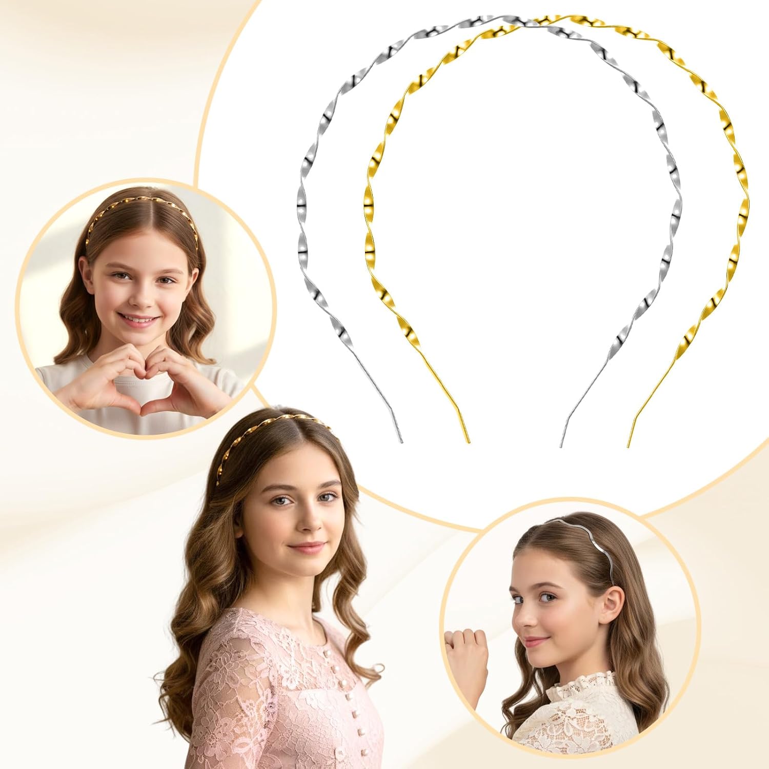 4PCS Metal Headbands, Gold Silver Wavy Headbands Gold Silver Thin Metal Head Bands Elastic Trendy Hair Accessories for Women Teens - Image 5