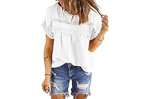 Women's Summer White Eyelet Tops Short Sleeve Shirts Casual Chiffon Blouses
