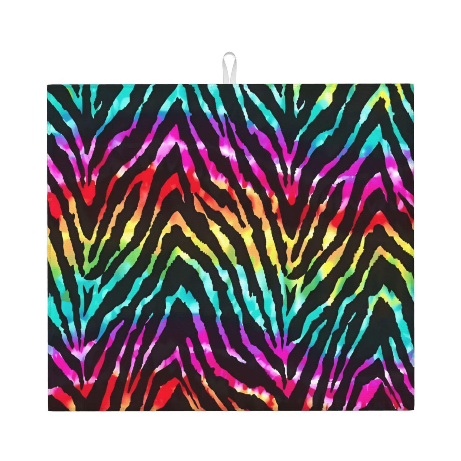 HJFCZH Colorful Rainbow Zebra Prints Kitchen Drying Mat – Absorbent Microfiber Throw for Dishes, Non-Slip Counter Cover, Quick-Drying Layer with Fade-Resistant Print