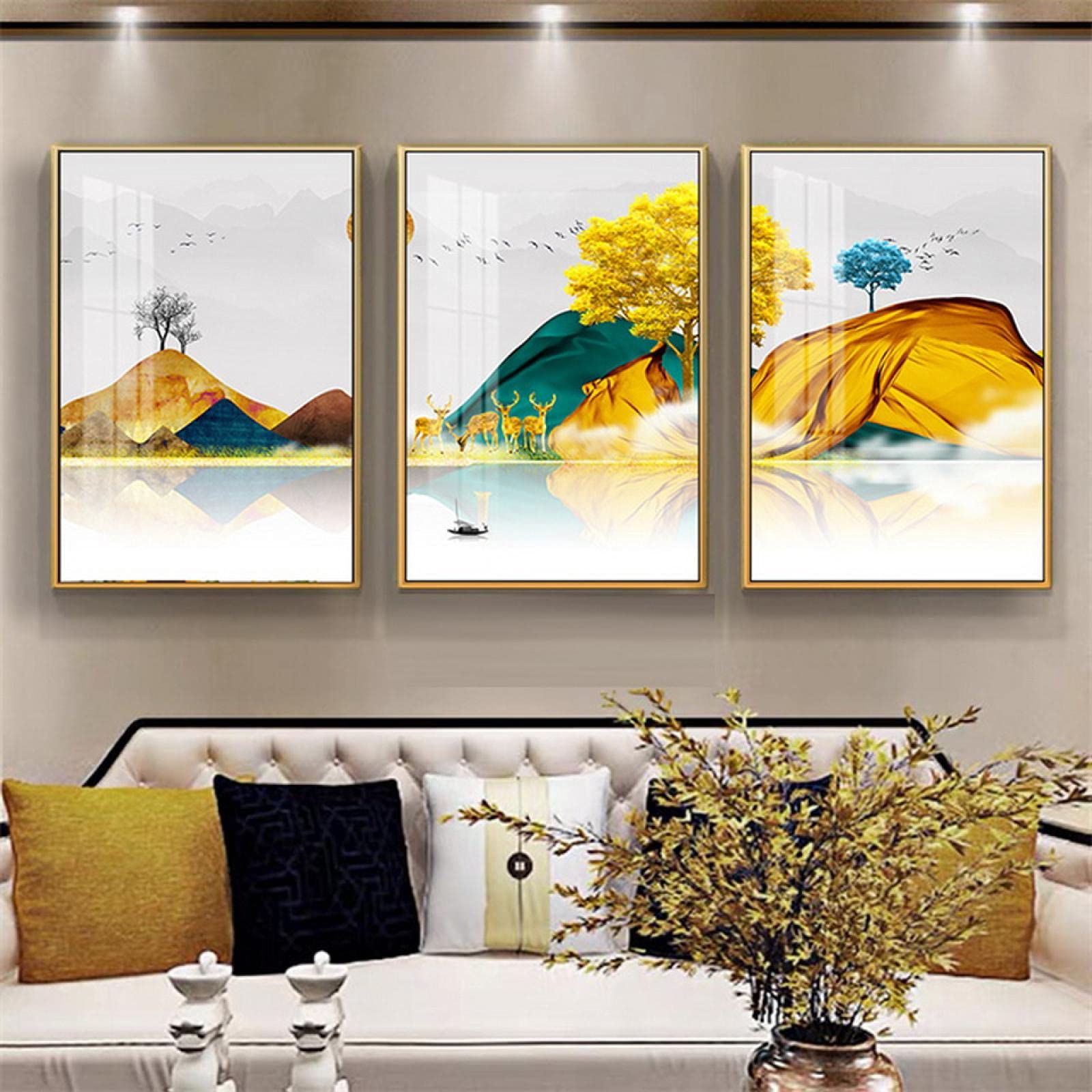 Póster de paisaje dorado abstracto para decoración de salones nórdicos 7