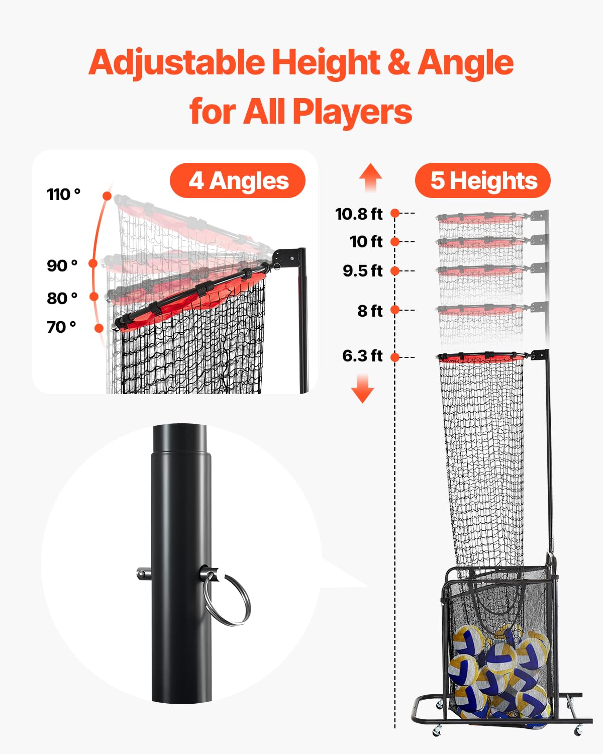 VEVOR Sistema di rete per allenamento pallavolo, 8 x 11/3,7 x 3,4 m/pratica di lancio/pratica di picchietto/14 rete, stazione a rete portatile, facile da installare, per interni ed esterni, rete per