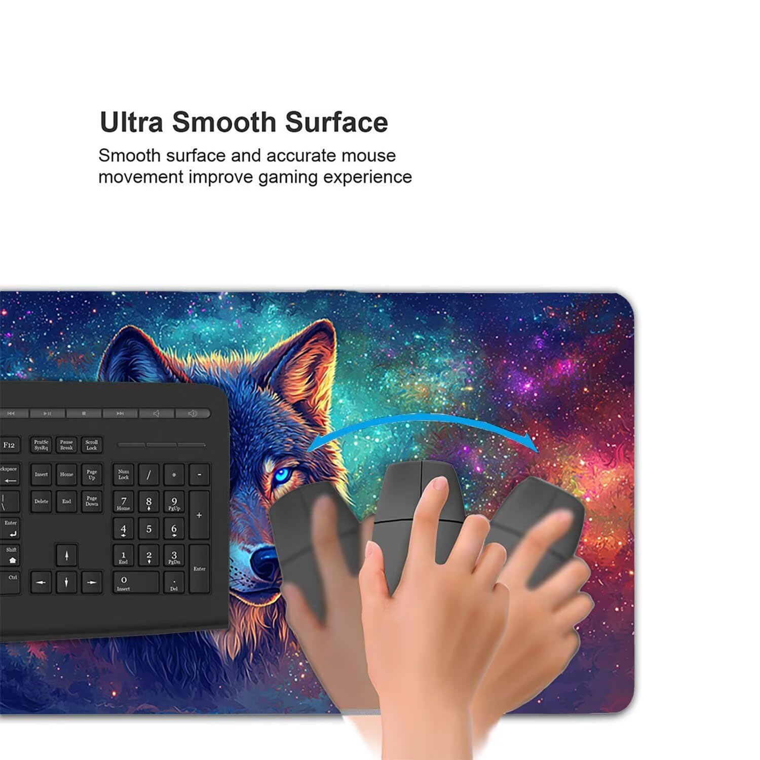 Podkładka pod mysz do gier XXL Mousepad 1000 x 500 mm, duża podkładka pod biurko z antypoślizgową gumową podstawą dla graczy, poprawia precyzję i szybkość (gwiaździsty wilk) X-911