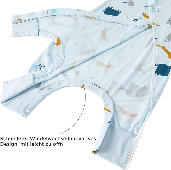 Duomiaomiao Sacco nanna estivo con gambe, 0,5 TOG, 100% cotone, coperta indossabile per bambini, 2-3 anni, elefante - 5