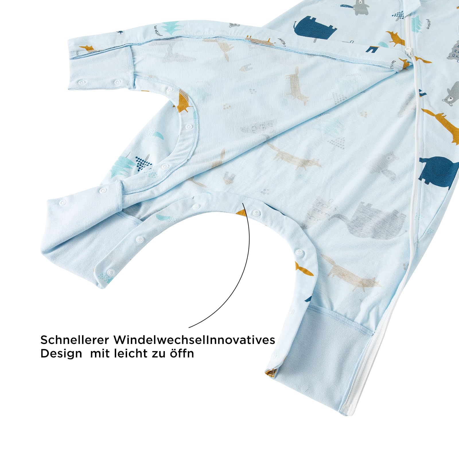 Duomiaomiao Sacco nanna estivo con gambe, 0,5 TOG, 100% cotone, coperta indossabile per bambini, 2-3 anni, elefante