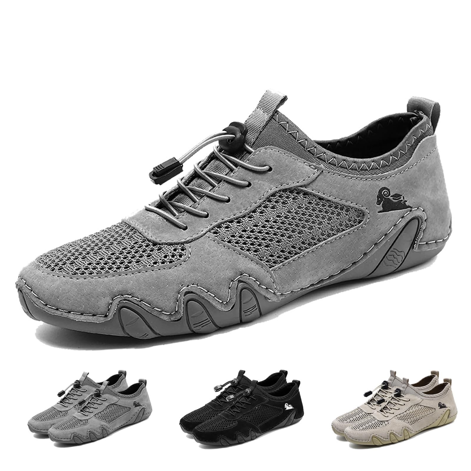Boxpopla Men's Outdoor Mesh Trail Shoes for Hiking & Walking Slip-on Summer Sports Shoes Breathable Mesh Non-Slip Lightweight Casual Sneakers Camping & Driving (Grey,10)