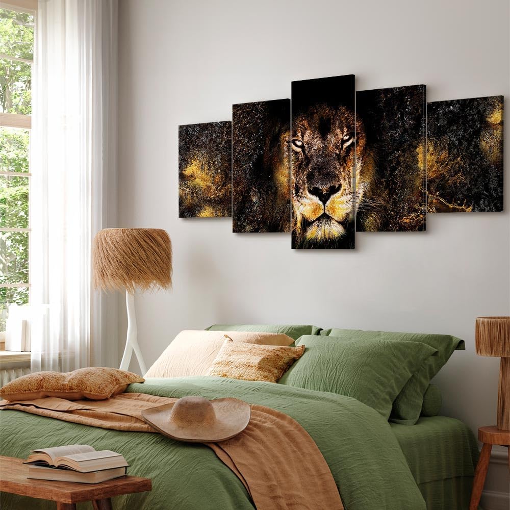 artgeist Canvas Wall Art Animals 40x20 in - 5pcs Picture with Acoustic Foam Sound Print Artwork Room Acoustics Soundproofing Lion Abstract g-A-0309-b-m