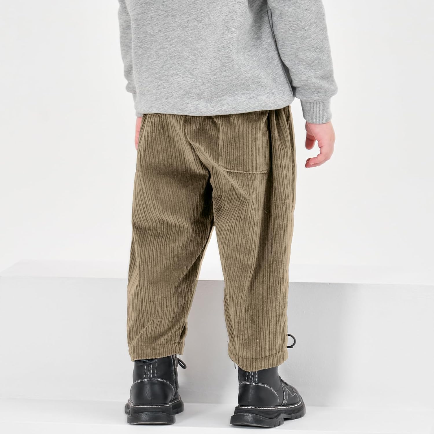 Volunboy Toddler Boys Corduroy Pants Cargo Sweatpants Solid Elastic Waist Casual Long Trousers - Image 8