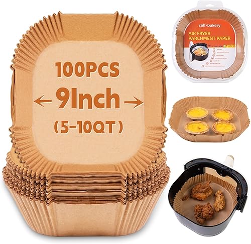 Papel pergamino para freidora de aire, 100 forros cuadrados para freidora de aire, hojas de papel desechables antiadherentes para freidora de aire,