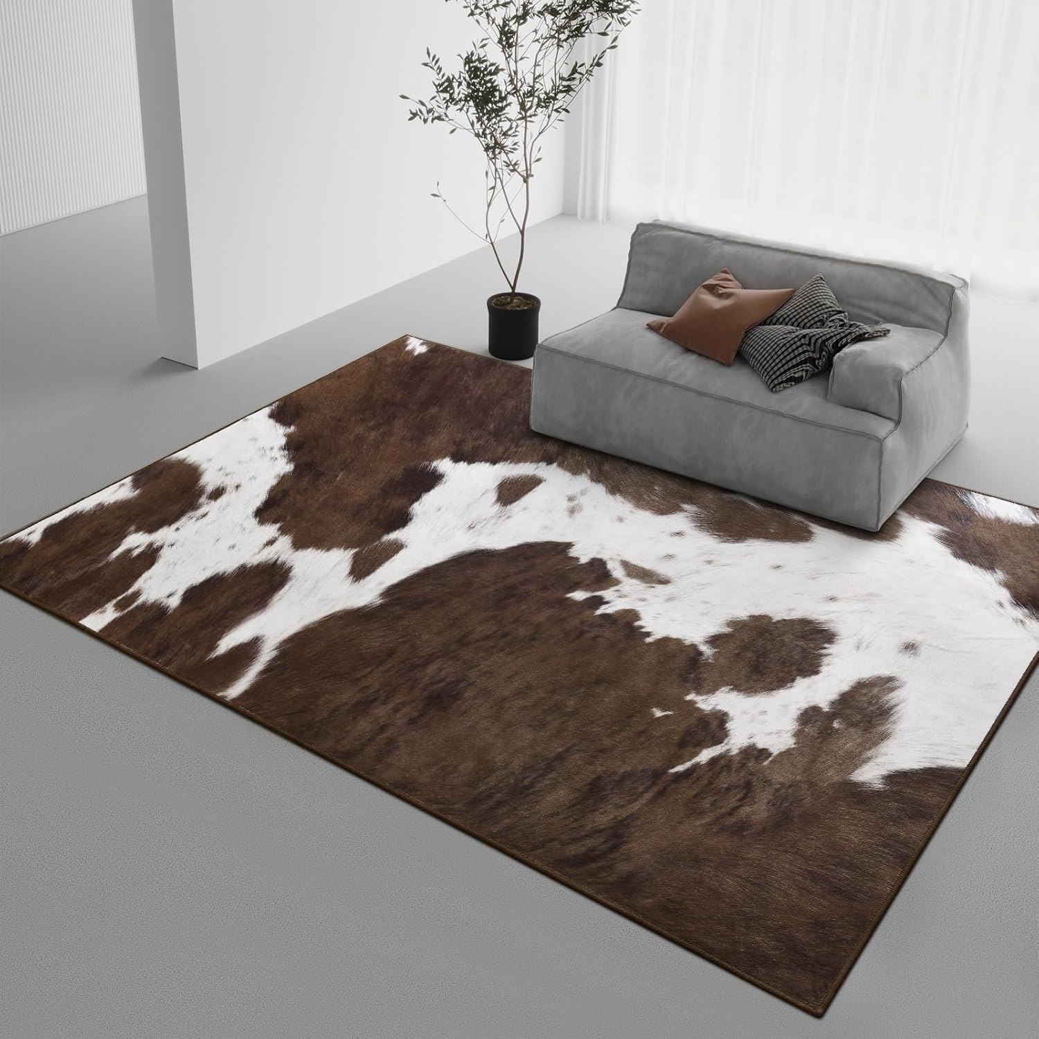 DweIke Washable Area Rugs for Living Room, 6x9 Large Soft Bedroom Rugs, Cowhide Print Non-Slip Animal Rug, Stain Resistant Throw Carpet for Office Nursery Dining Room Western Home Decor, Brown - Image 7