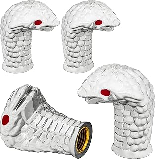 QILISEN Car Tire Valve Cap Silver Cobra 4 Pack, Wheel Tire Air Valve Cap with Rubber Ring, DustProof, Universal Tire Stem Valve Cap for Cars, SUVs, Bike, Trucks, Motorcycles