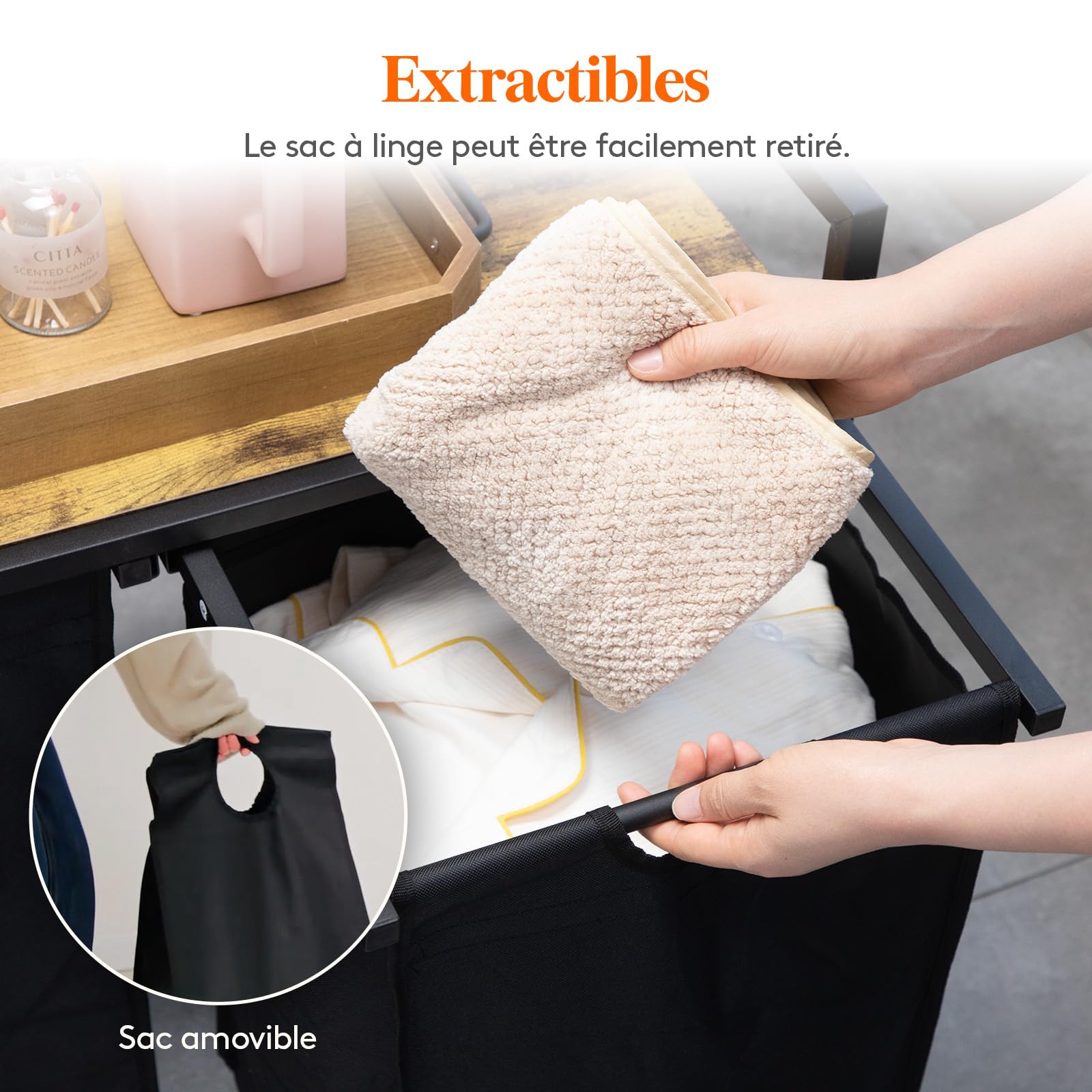 Panier à Linge 2 Compartiments Avec Roulettes - 95L - Noir - Lifewit