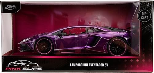 Miniatura 7 de Pink Slips 124 Lamborghini Aventador SV - Coche fundido a presión, juguetes para niños y adultos (líneas moradas y rosas)
