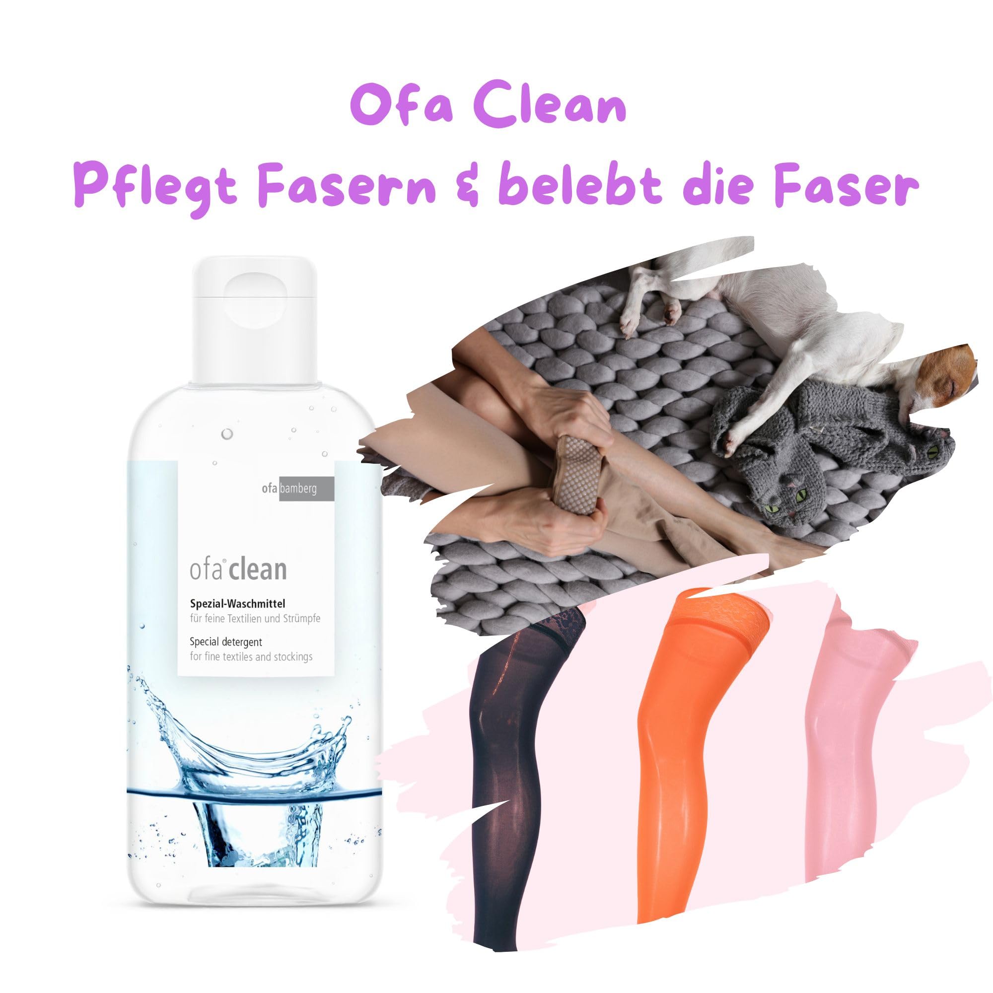 Ofa Clean Spezialwaschmittel Stützstrümpfe + Olanmarp Wäschenetz (500 ml) | Schonende Pflege für Kompressionsstrümpfe, inkl. Wäschenetz – ideal für empfindliche Medizintextilien