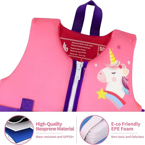 Miniatura 6 de Wenlia Chaleco de natación para niños, chaqueta flotante de neopreno para niñas, chaleco flotante, traje de baño de flotabilidad para aprender a