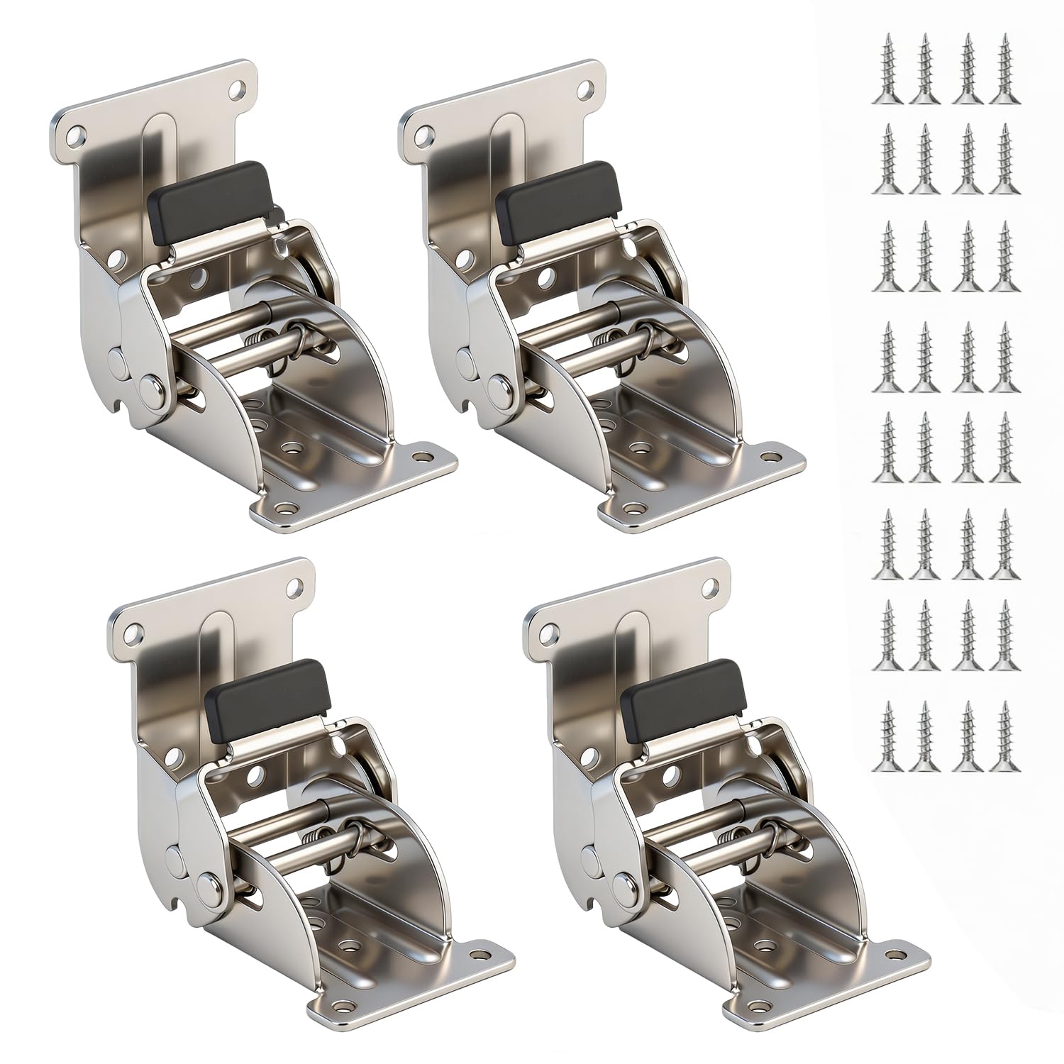 XxinXrong 4 Pack Heavy Duty Self-Locking Folding Hinges, Steel Foldable Locking Brackets for Bed Legs, Table Feet, Furniture Extension with Screws Included (Silver)