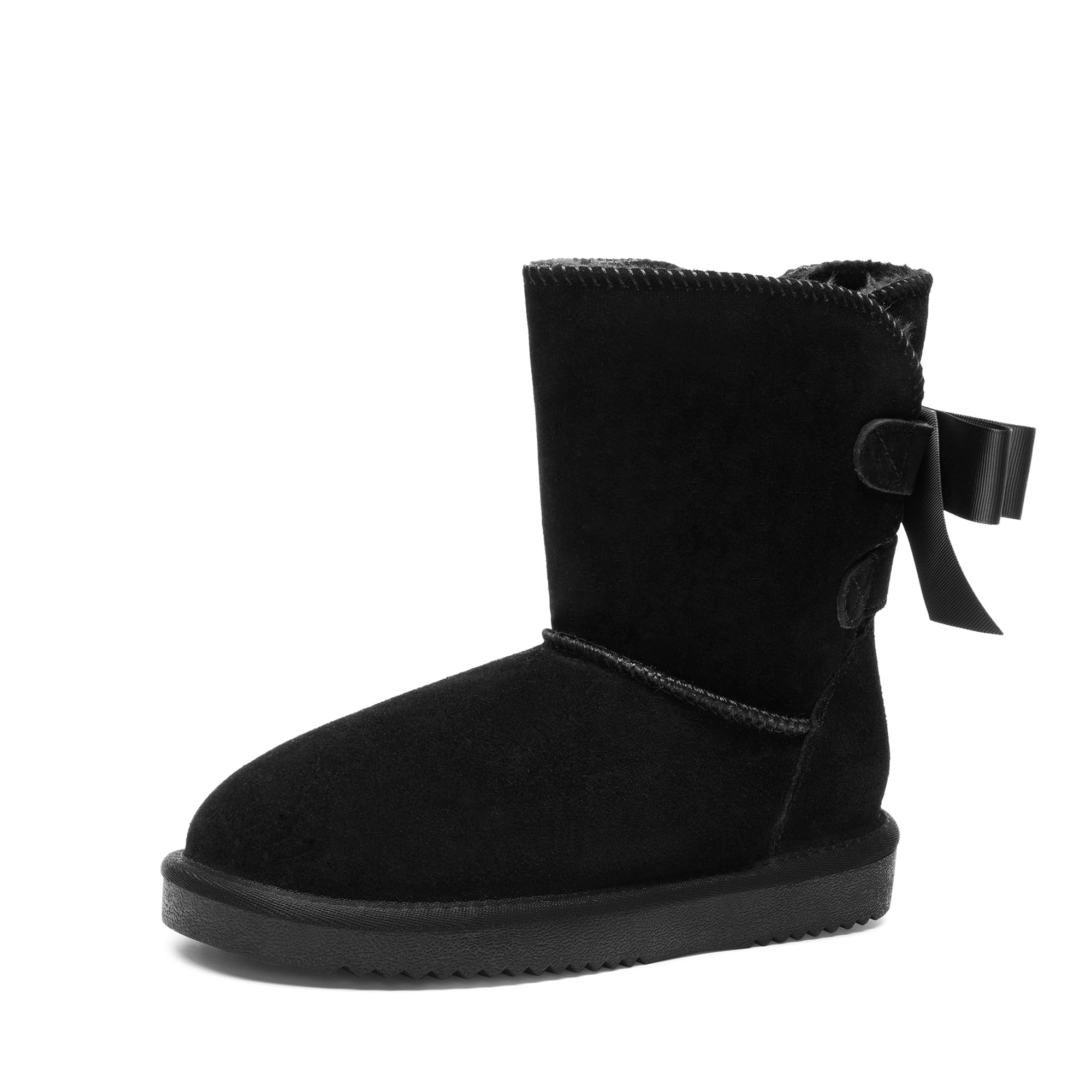 DREAM PAIRS Stivali Invernali da Donna FuzzyChic con Fiocco in Vera Pelle Scamosciata Fodera Stivaletti Corti per Esterno e Interno