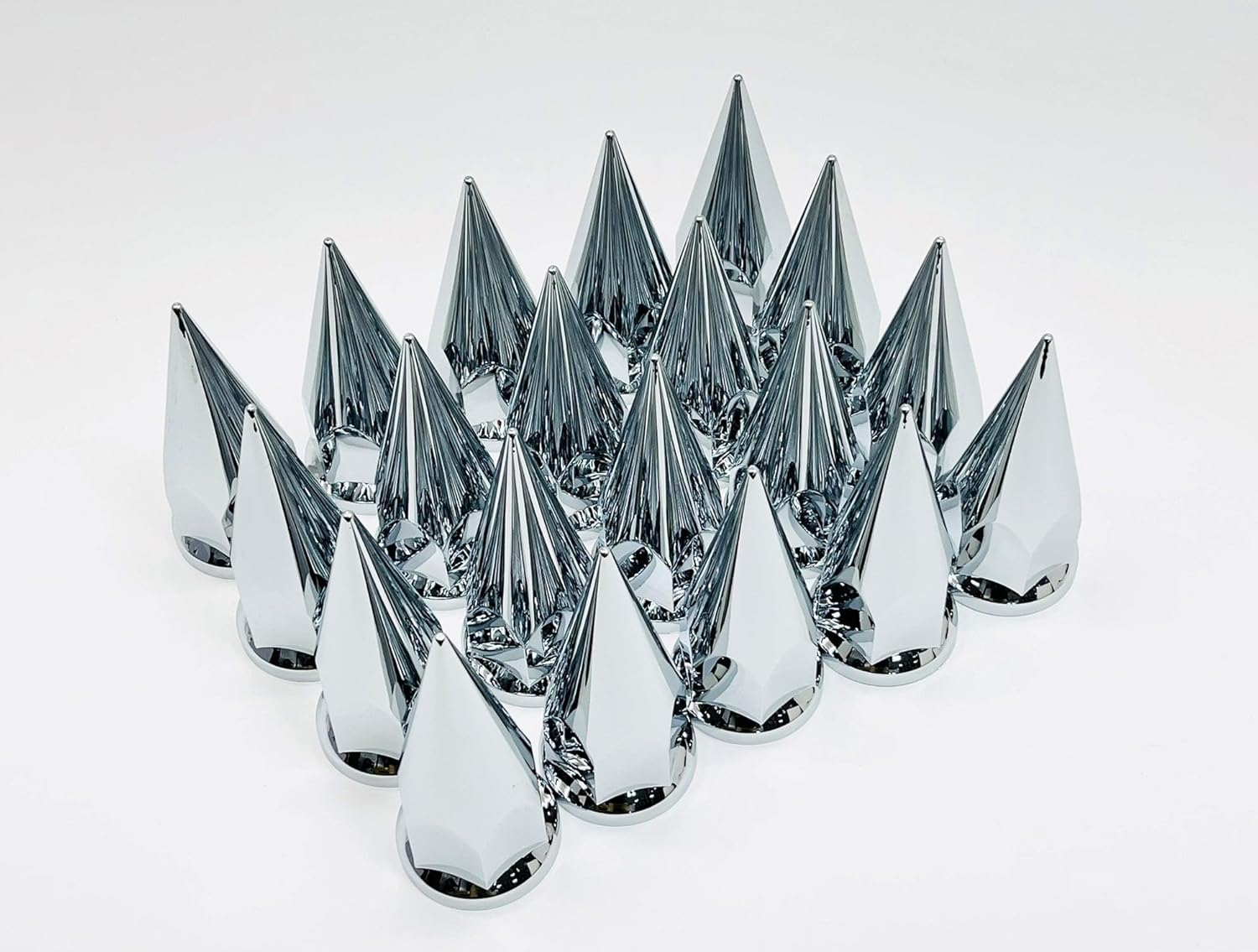 33mm x 4 7/8" Chrome Plastic Super Spike Nut Cover - Push-on, 20 Pack, Interior/Exterior Upgrade