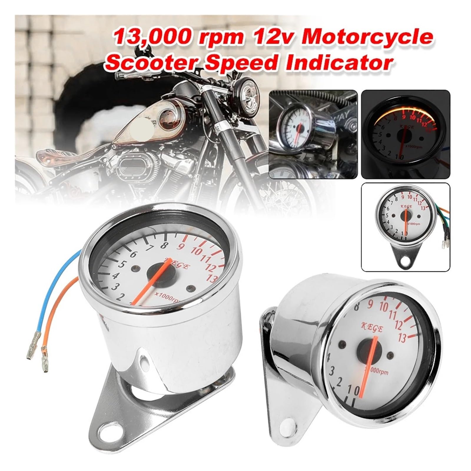 Contagiri Universale Per Moto, Tachimetro, Contachilometri, Indicatore 13000 Giri/min, Cromato, Per Cafe Racer, Per Ha&rley Per Ho&nda Per Ya&maha Contachilometri