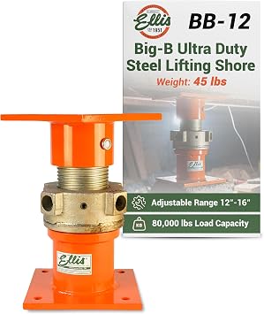 Ellis Manufacturing Big-B Ultra Duty Steel Lifting Shore with Thrust Bearing Technology, 80,000 lbs Load Capacity, Durable Galvanized Construction, Customizable Plates, Adjustable 12"-16"