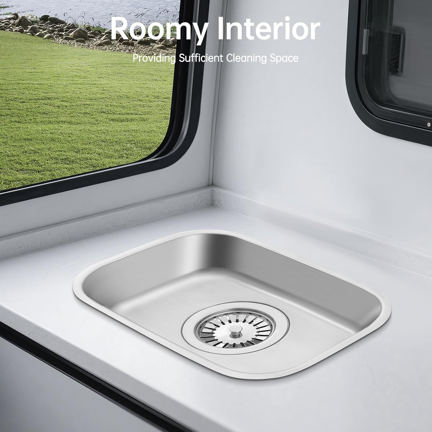 RV Caravan Camper 304 Stainless Steel Hand Wash Basin，Outdoor Sink, Top Mount Deep Sinks，Kitchen Sink Polishing, for RV Caravan Camper Boat 12.6x8.7x4.7inch