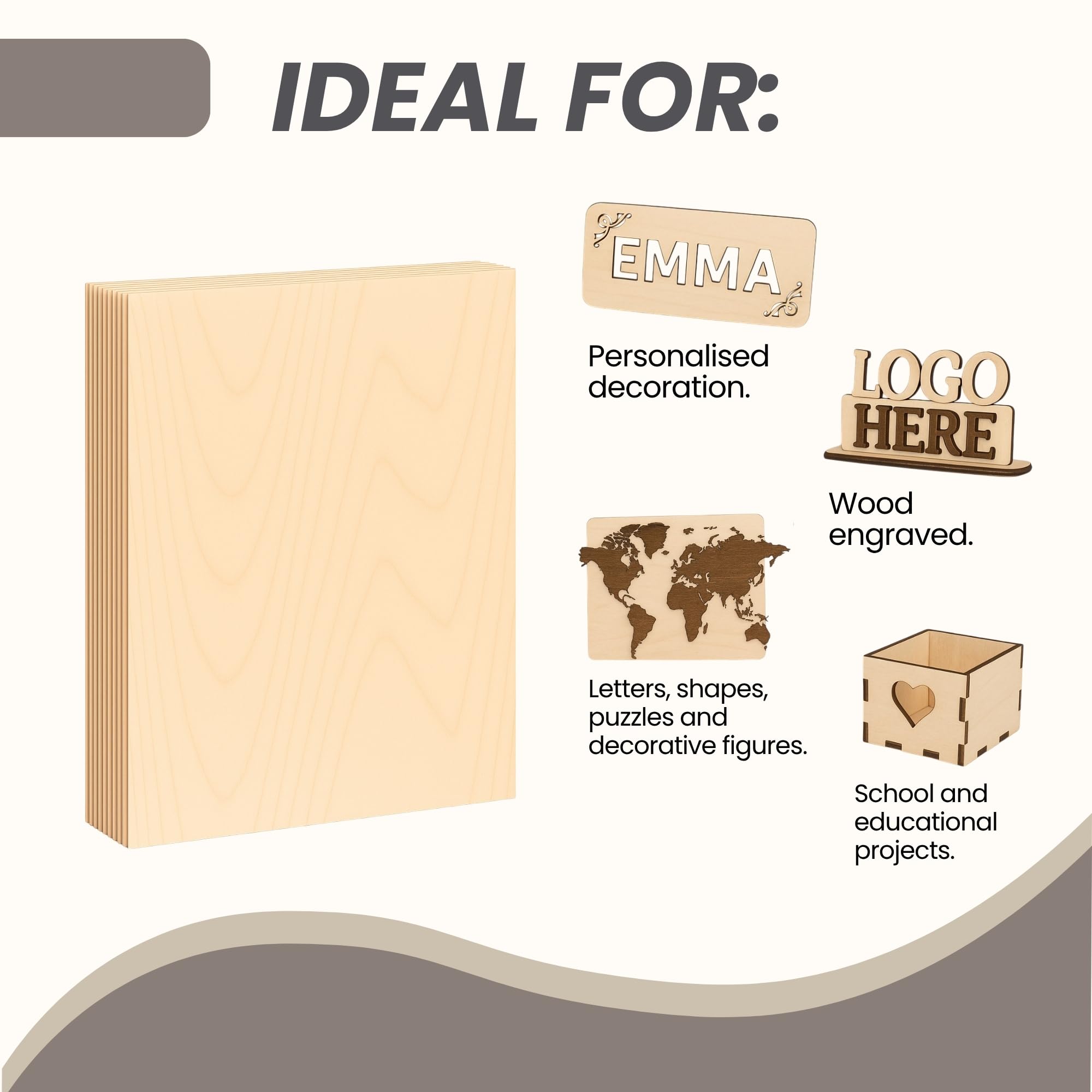 Ayurvana Pack 12 Placas MDF A4 3mm para Grabado Láser y Corte – Madera MDF para Manualidades DIY, Artesanía y Proyectos CNC – Tableros de Fibra de Madera Prensada Alta Densidad A4