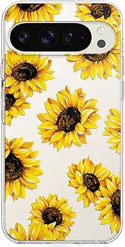 Sunflower Case for Pixel 9 Pro XL 2024,Cute Elegant Floral Design Ultra Slim Fit Cover for Women Girls,Not Yellowing Soft TPU Clear Shockproof Protective Cover for 9 Pro XL