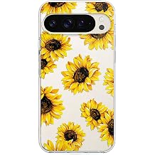 Sunflower Case for Pixel 9 Pro XL 2024,Cute Elegant Floral Design Ultra Slim Fit Cover for Women Girls,Not Yellowing Soft TPU Clear Shockproof Protective Cover for 9 Pro XL