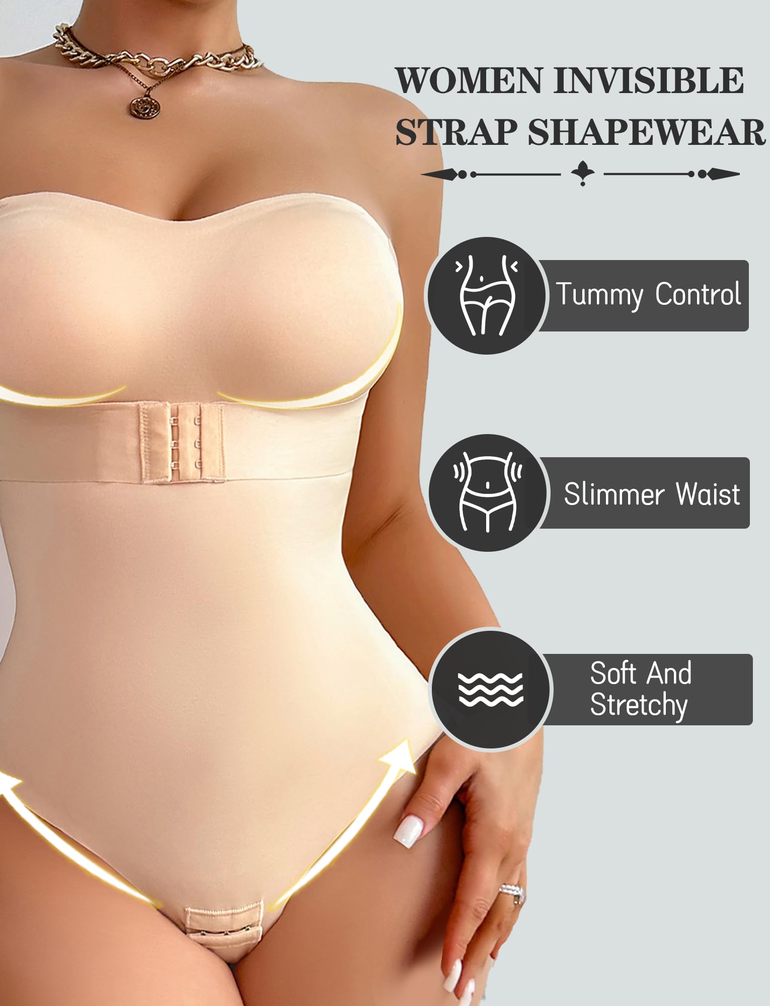 FEOYA Body Sculptant Femme Ventre Plat Body Gainant Femme Invisible Push Up Bodysuit Shapewear Bodysuit Sans Bretelles avec Rembourrage Amovible et Bretelles