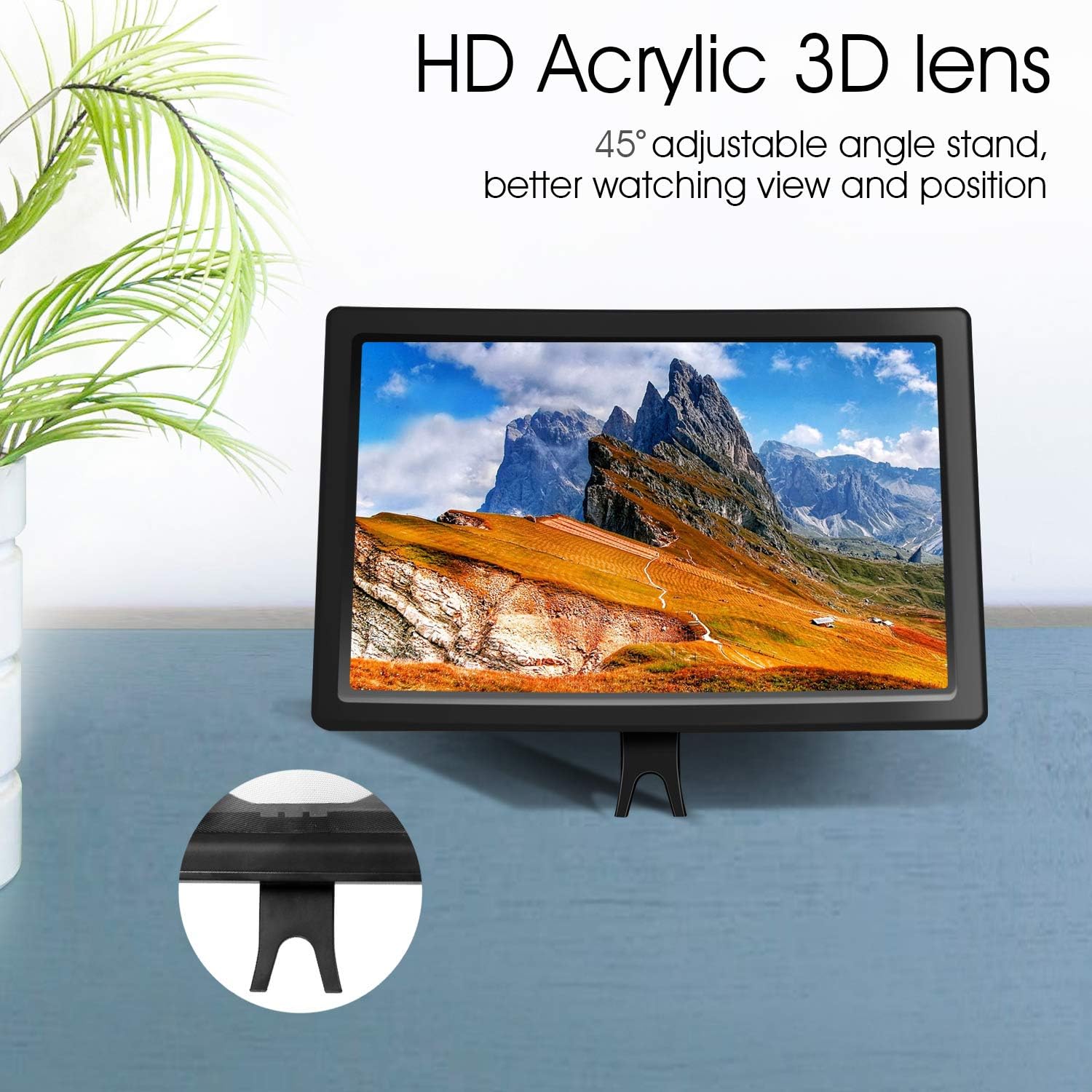 Foonii 12’’ 3D Screen Magnifier for Cellphone, HD Phone Screen Magnifier for Movies, Videos and Gaming with Foldable Holder Stand, Screen Amplifier Compatible with All Cellphone (Black)