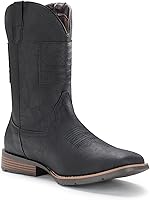 Vista 2 de IUV Botas vaqueras para hombre, botas occidentales tradicionales con bandera estadounidense, retro, punta cuadrada, botas de trabajo de campo