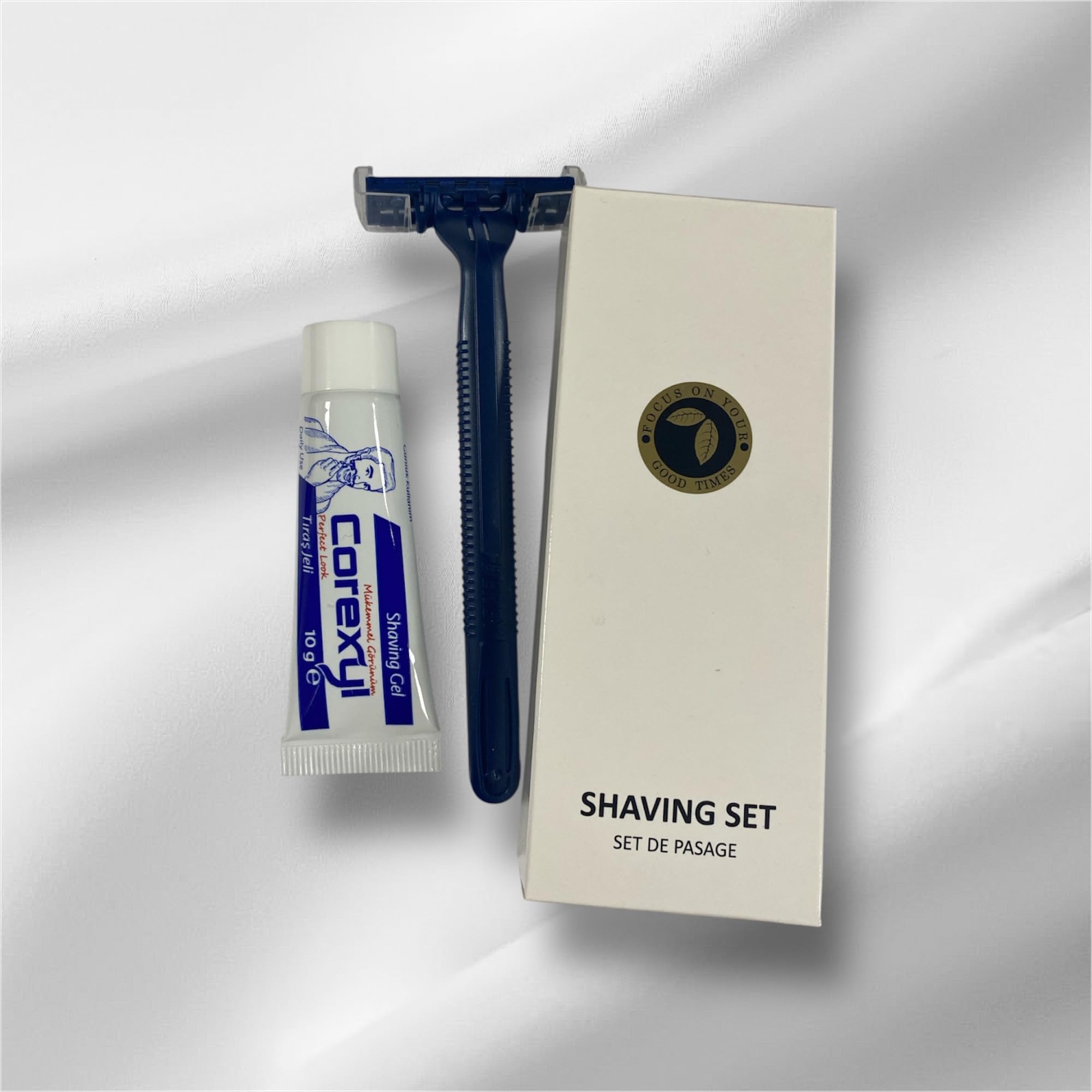SHAVING SET - RASOIO + SCHIUMA DA BARBA - SET CORTESIA LUXURY PER LA BARBA, n.150 pezzi in elegante astuccio bianco